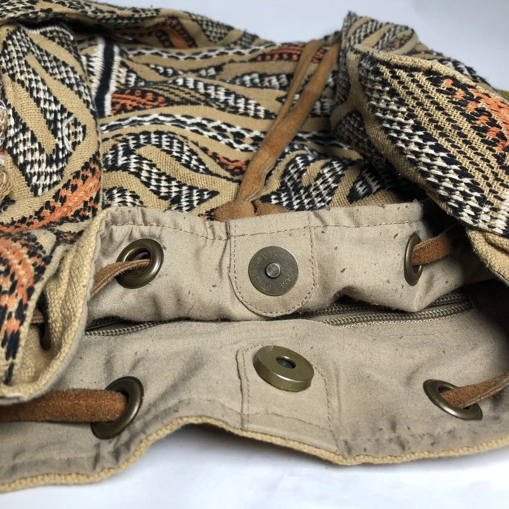 Vtg Y2K Boho Crossbody Bag Fringe Woven Festival Coachella Tribal a+p Denim - Picture 14 of 16